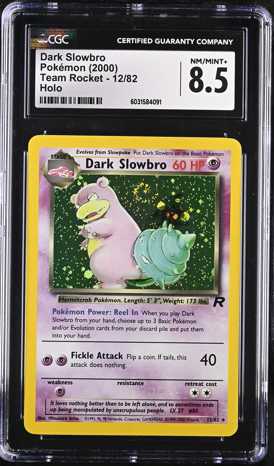 CGC 8.5 Dark Slowbro 2000 Team Rocket 12/82 Holo SWIRL Pokemon Card psa
