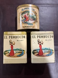 EL PRODUCTO lot of 3 Empty blunt tins. 1 round 2 square. 