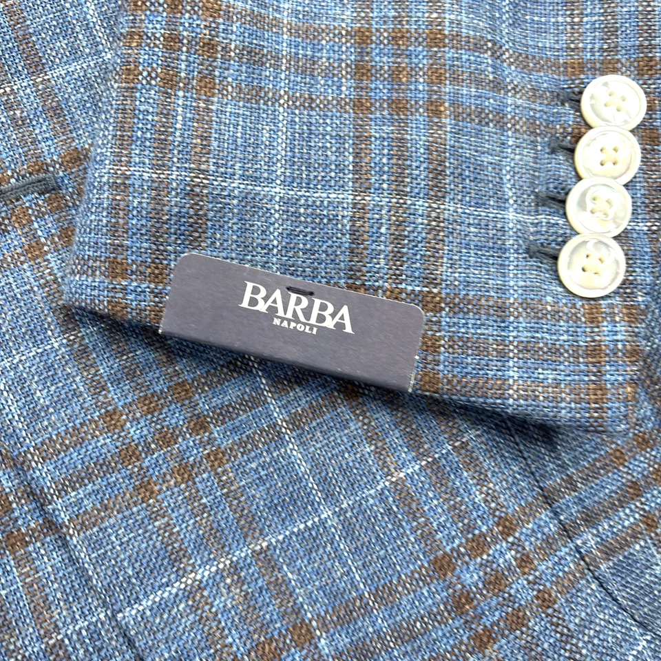 Abrigo deportivo Barba Napoli 54R lana seda lino azul a cuadros $1350 nuevo con etiquetas Preppy Italia Foto 3 de 4
