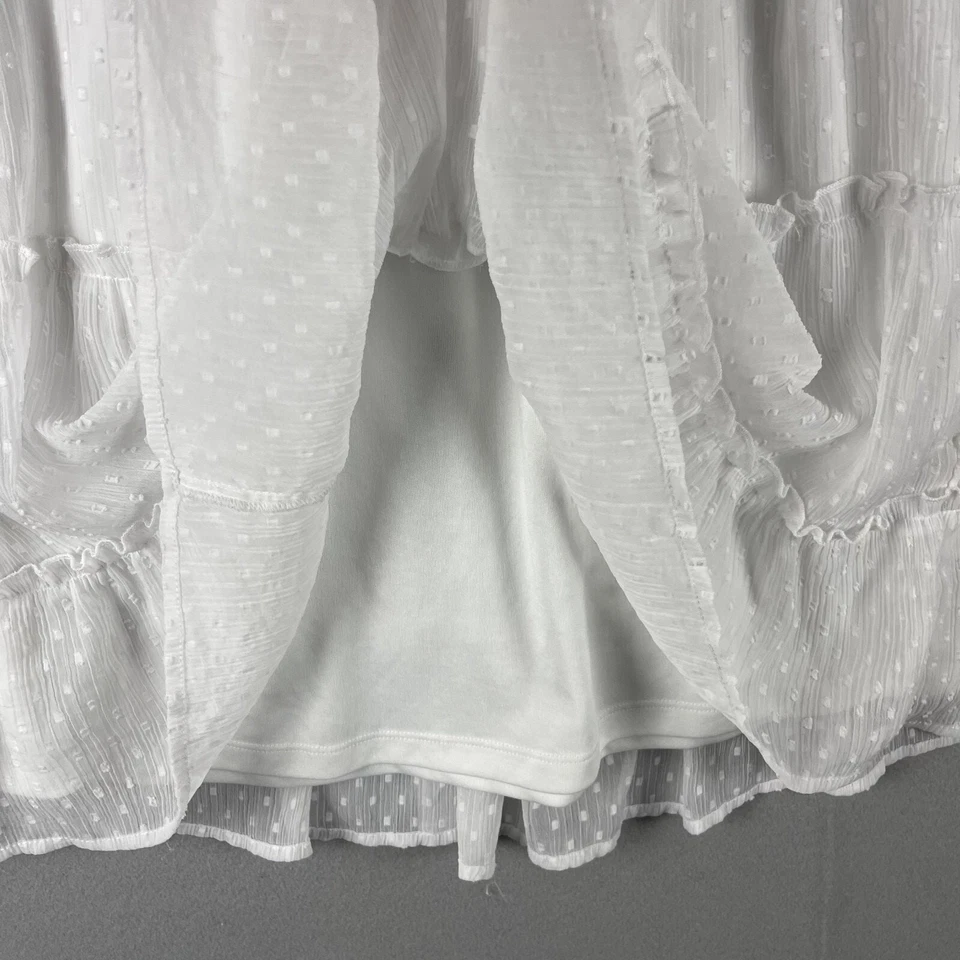 Fairy Lace Tiered Dress Womens XL White Smocked Sheer Milkmaid Coquette Boho - Image 4 of 4