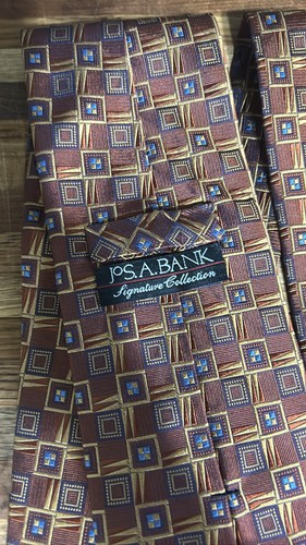 Jos A Bank Signature Collection Silk Tie Gold Blue Brown Geo