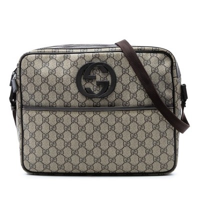 Gucci GG Supreme Interlocking G Crossbody Pre-Loved Umhängetasche Beige