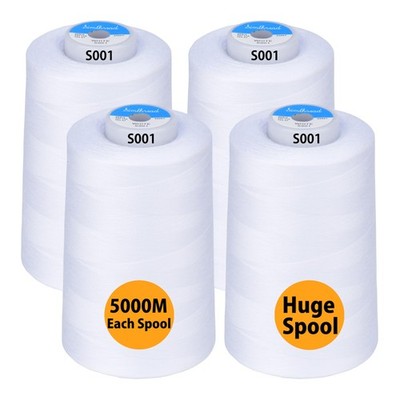 4 PCS All Purpose Sewing Thread Cones White 5000m 5500 Yards 40S/2