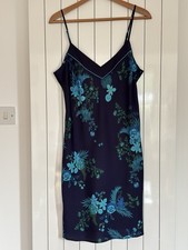 JOHN LEWIS UK L/ 12 MIDNIGHT Blue Oriental Style Flower Nightdress CHEMISE