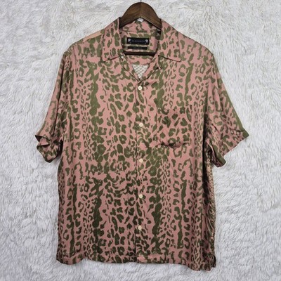 All Saints Gothen Camp Shirt Mens M Relaxed Fit Pink Snake Skin