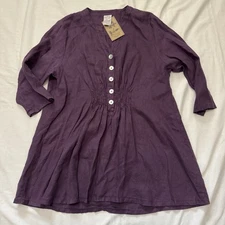 New MATCH POINT Medium Purple 100% Linen Tunic Top Lagenlook Minimalist HLT419