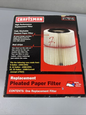 #ad Sears Original Replacement Pleated Paper Filter 917816 Craftsman Wet Dry Vac New $24.00