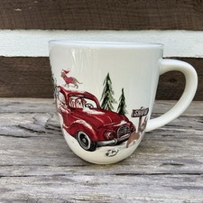 Pier 1 Winter Wonders Christmas Ironstone Mug Dogs and Cat with Red Truck