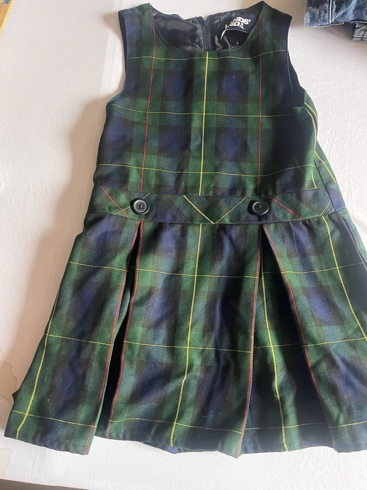 Uniforme Escolar Vestido Jersey Lands End Niñas Cuadros Cazador Verde Azul Marino Cuadros Talla 6 Foto 2 de 4