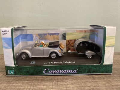 #ad #ad Cararama VW Beetle Cabrio w Teardrop Trailer Silver 1 43 $21.99