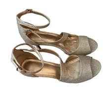 Ladies High heel pump Dream pairs gold glitter 3" strappy heels size 8