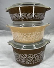 Pyrex Woodland Casserole Dishes & Lids 471, 472, 473 Vintage1970’s Set of 3