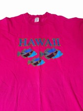 Vintage JERZEEZ Hawaiian Pink Long T-Shirt Dress ALOHA w/ Fish Graphic USA-Made