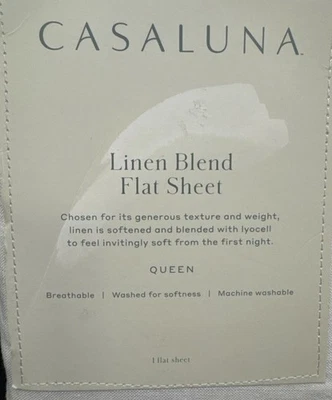 Brand New Casaluna Linen Blend Flat Sheet, Fresh White, Queen Size