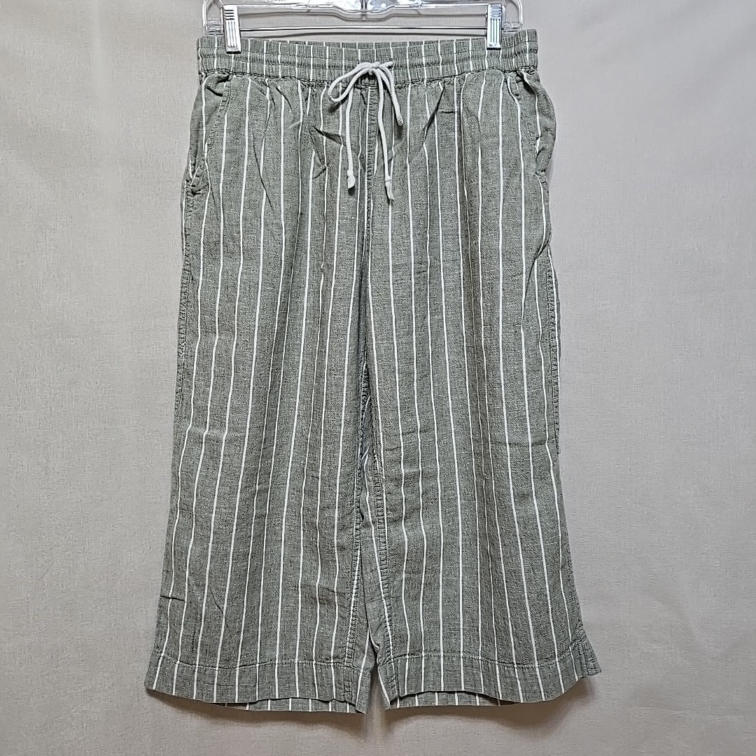 Beach Lunch Lounge Olive & White Stripe Linen Blend Wide Leg Pants Size M