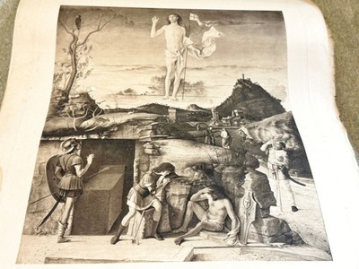 ANTIKER CHRISTUS AUFERSTEHUNG RELIGIÖSER ALTMEISTER DRUCK GRAVUR SCHWARZ WEISS