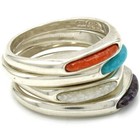 Southwest Signed Sterling Turquoise Red Coral Inlay Stack Ring Lot of 7 #S5483-1 — photo 5