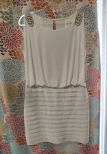 Xscape White Sleeveless Mini Dress With Pearl Embellished Shoulders