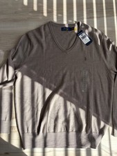 Polo Ralph Lauren Men  s Pima Cotton V-Neck Sweater Brown Size L New With Tags