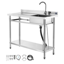 Uimoso Stainless Steel Utility Sink with Faucet, Single Bowl, 47.2x19.7x37 in