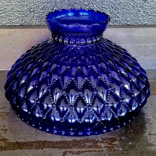 Cobalt Blue Glass Diamond Quilted Lamp Shade 11'' Wide by 9 5/8'' Bottom Vintage