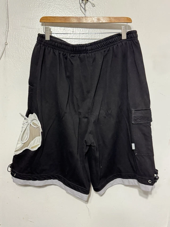 Raw Blue Cargo Shorts Black XL 3D Sneaker Patch Hip Hop Y2K Streetwear Rare - Image 3 of 4