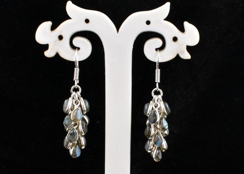Sterling Silver Handmade Labradorite Gems Grapes Bunch Dangle Earrings For Women - Picture 5 of 11