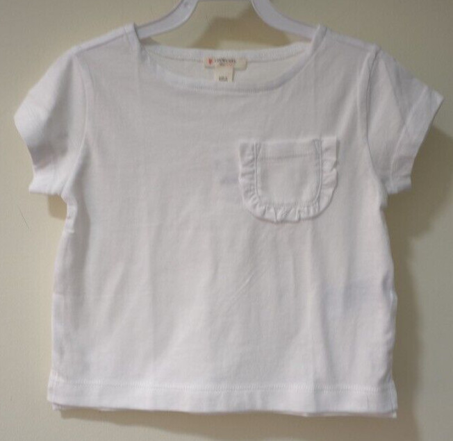 NWT J.Crew Crewcuts White Ruffle Pocket Top Girl's Size L / 10-11