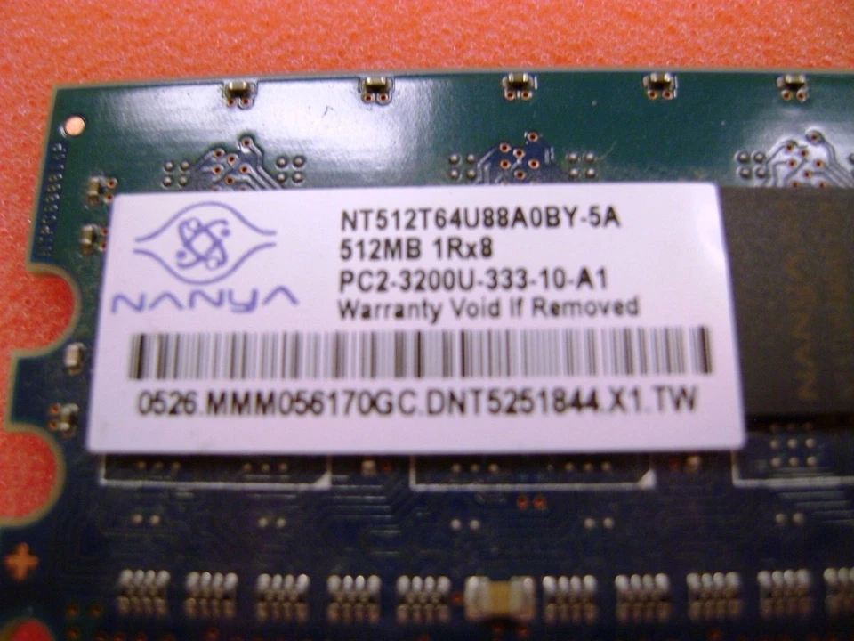 Nanya  512MB  NT512T64U880BY-5A * DDR2 PC2-3200 400Mhz Desktop Memory RAM - Image 2 of 4