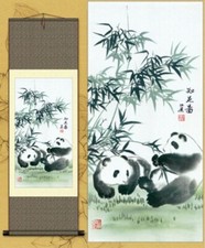 Dipinto cinese prezioso panda felice su stampa pergamena di seta decorazione ...