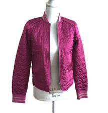 New Pink Satin Bomber Jacket Varsity Size Xs Quilted Shiny Zip Up By Jolt