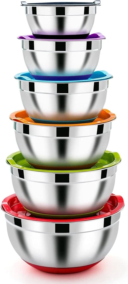 Schüssel Set 6x Edelstahl Rührschüssel Salatschüssel mit Luftdichte Deckel B922 - Bild 1 von 4