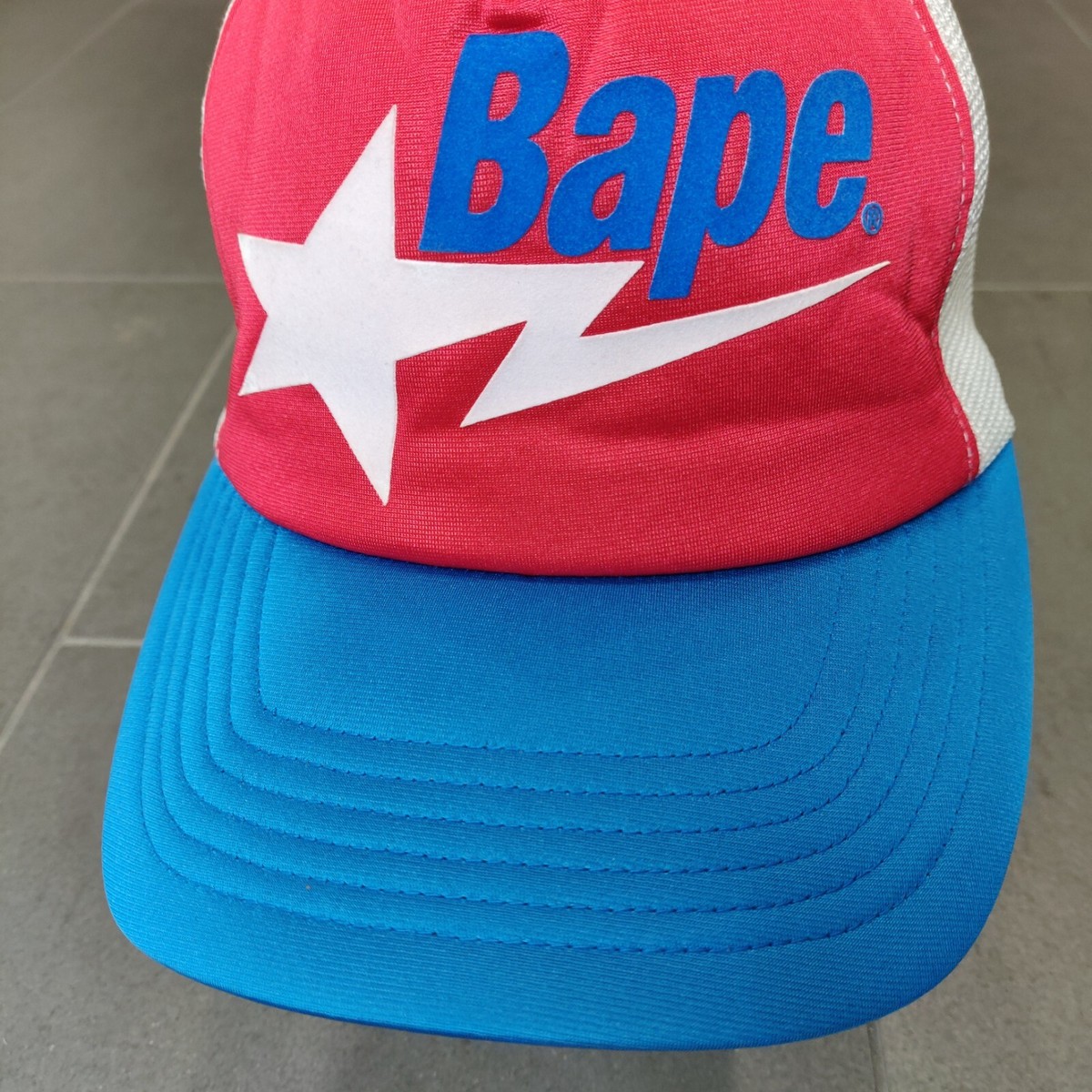 Vintage Bape Bapesta Satin Colorblock Snapback Trucker Hat Y2K