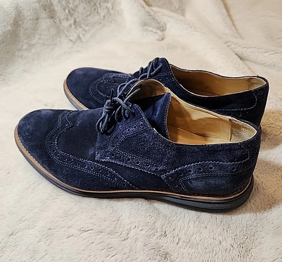 Zapatos con cordones Bugatchi para hombre Oxford azul gamuza punta de ala brogue punta redonda talla 12 Foto 2 de 4