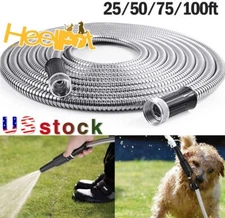 25 50 75 100FT Stainless Steel Metal Garden Water Hose Pipe Flexible Lightweight
