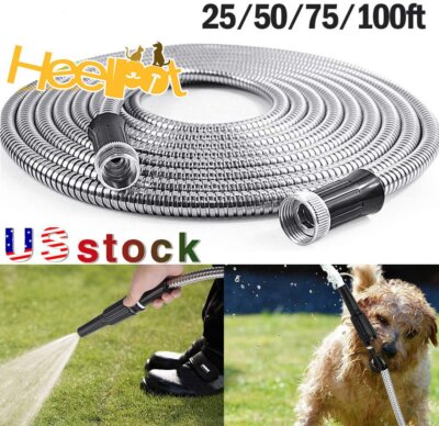 #ad 25 50 75 100FT Stainless Steel Metal Garden Water Hose Pipe Flexible Lightweight $21.35