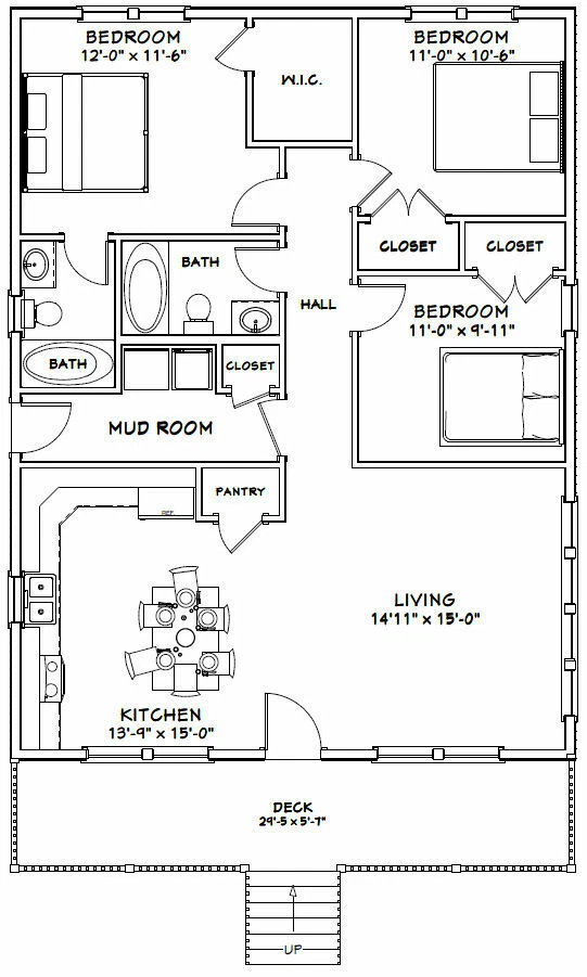 30x40 House 3 Bedroom 2 Bath 1