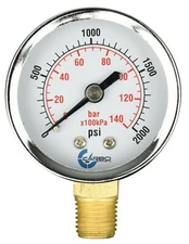 2" Pressure Gauge - Chrome Plated Steel Case, 1/4" NPT, Lower Mnt. 2000 PSI
