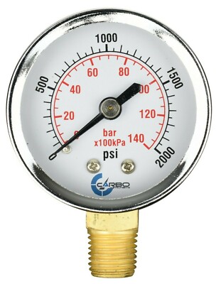 2'' Pressure Gauge - Chrome Plated Steel Case, 1/4'' NPT, Lower Mnt. 2000 PSI