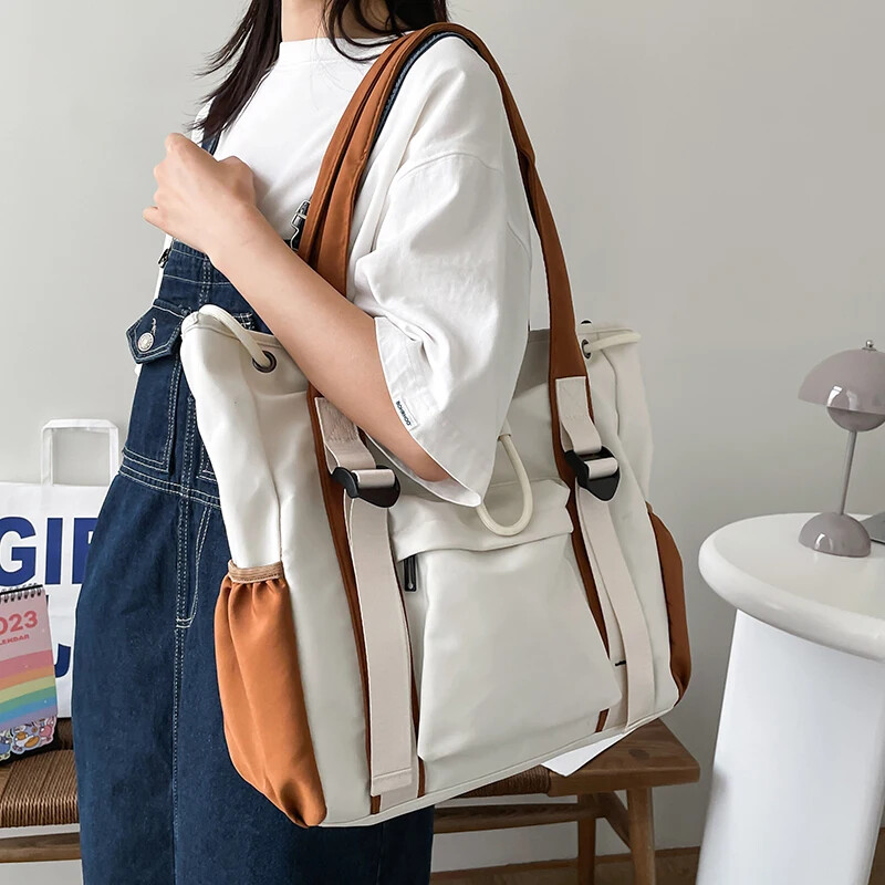 Women's Shoulder Crossbody Drawstring Tote Bag for School or Books-image