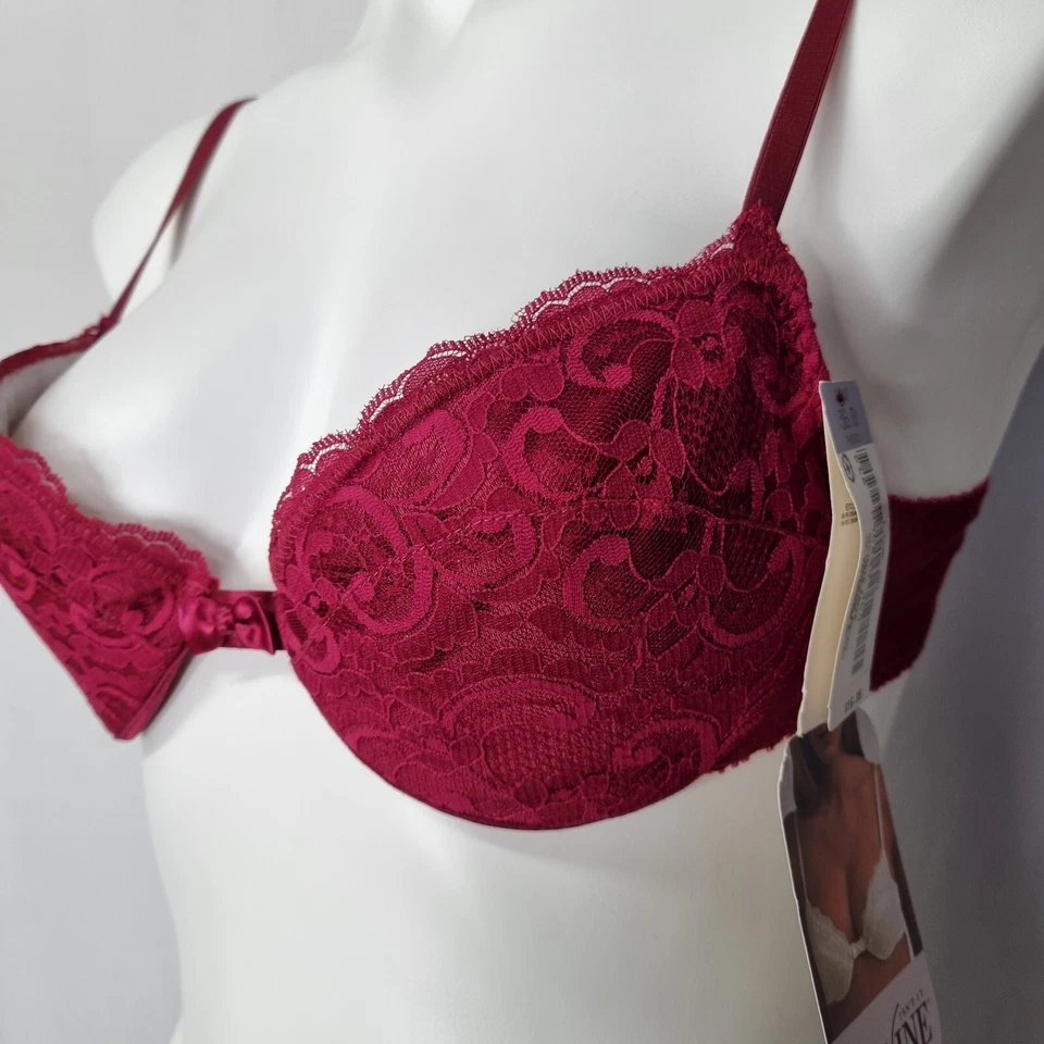 VTG New Sears Divine Bra Red Maroon  Padded Adjustable Lace Satin Nylon NWT 36 B - Image 2 of 4