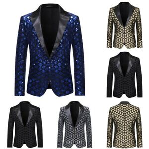 Suit Jacket Blazer Formal Coat Tops Party Mens Business Shining Host Sequins