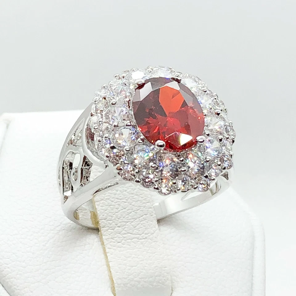 R0345 Mujeres Moda Joyería Chapado en Oro Amarillo Blanco Rubí Anillo de Cóctel Regalo Foto 4 de 4