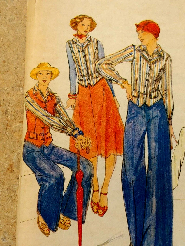 VINTAGE BUTTERICK #4643 MISSES SIZE 9 BLOUSE VEST SKIRT PANTS PATTERN 1970's - Image 2 of 4