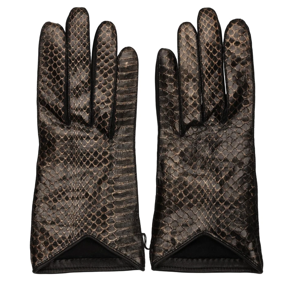 Burberry 307565 Women's Black Silk Lined Snake Skin Leather Gloves Sz 6.5 - Image 3 of 4