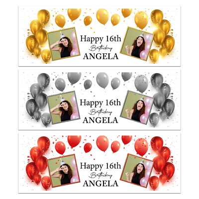 PERSONALISIERTES HAPPY BIRTHDAY BANNER FOTO HINZUFÜGEN BILD WANDDEKORATION JEDES ALTER