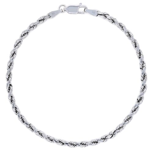 Real 14K White Gold 3mm Diamond Cut Rope Chain Bracelet Mens Womens 7.5" - Picture 1 of 9