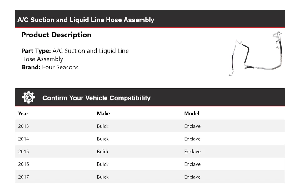 Conjunto de manguera de línea líquida y succión de aire acondicionado Buick Enclave 2013-2017 4 estaciones Foto 2 de 4