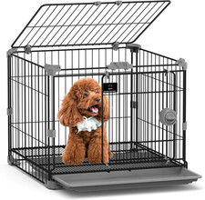 Dog Crate for Small Dogs Under 25lbs,24 inch Black Thick Metal Dog Kennel Indoor