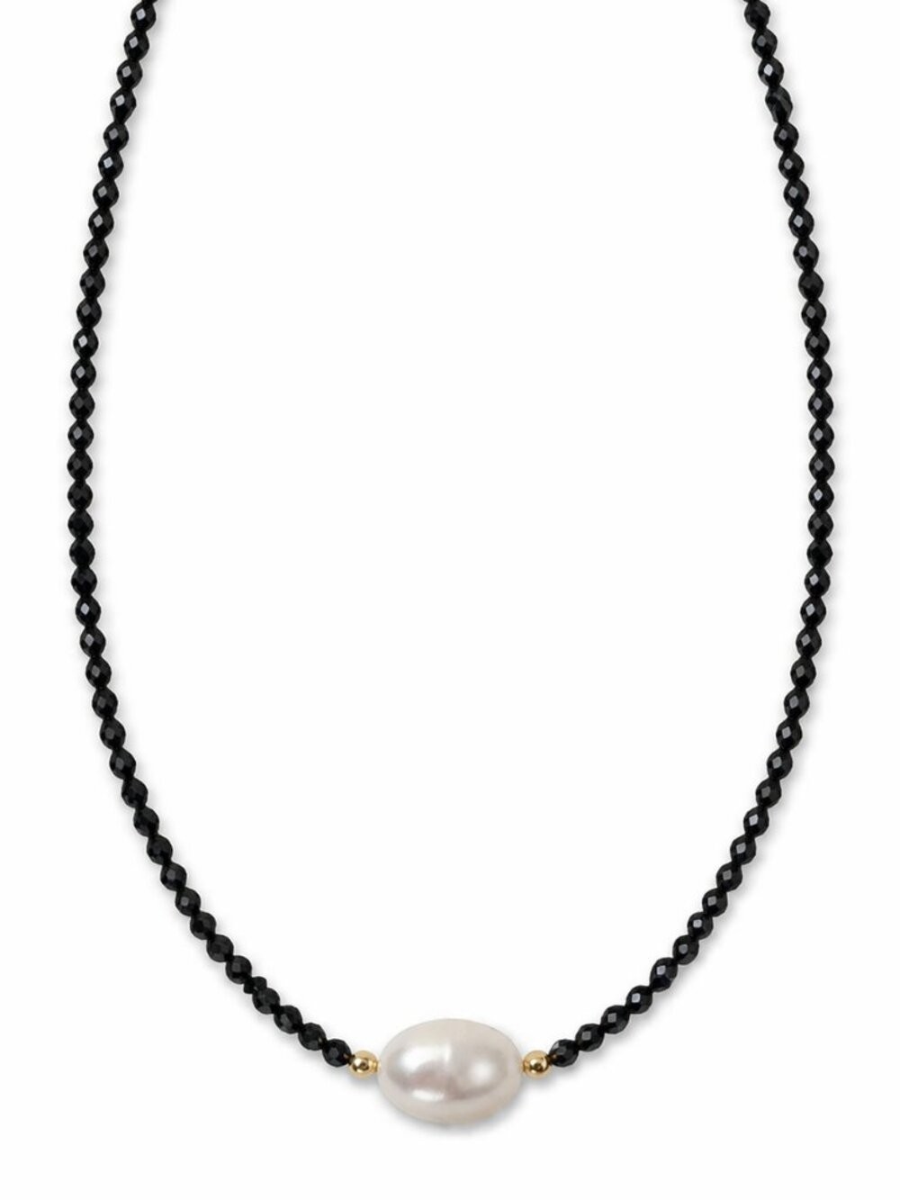 "GEORG K Made In Usa 14kt Gold Black Tourmaline Pearl Necklace 17\" long"